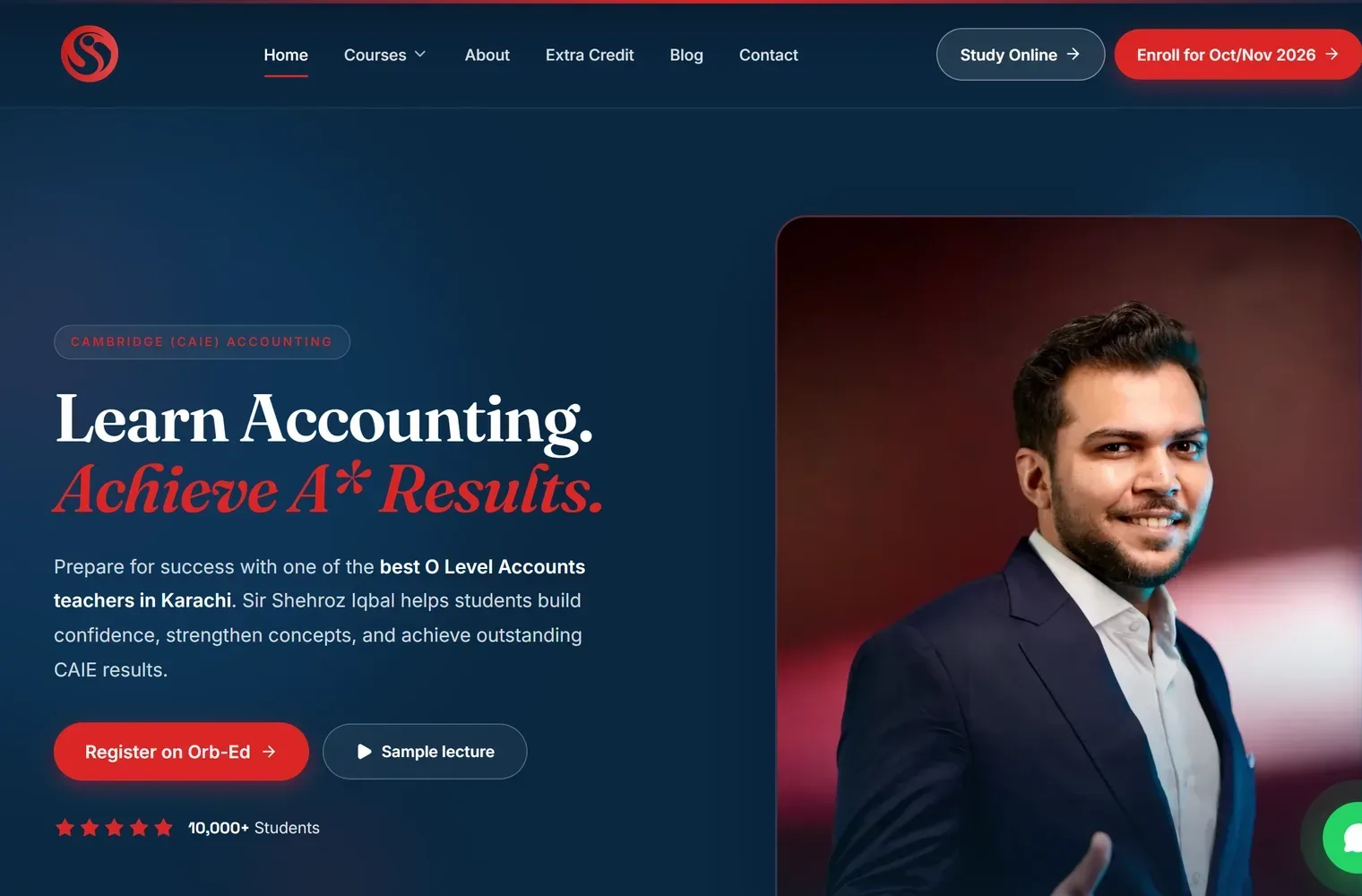 The Shehroz Iqbal tutoring site, showing its home page